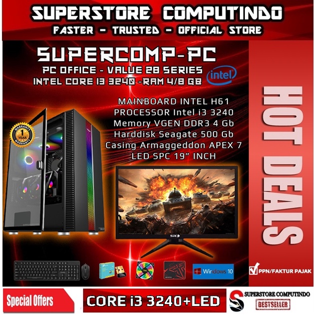 PC Rakitan Office Intel Core i3-RAM 4GB-Value 28 Series-With LED Monitor