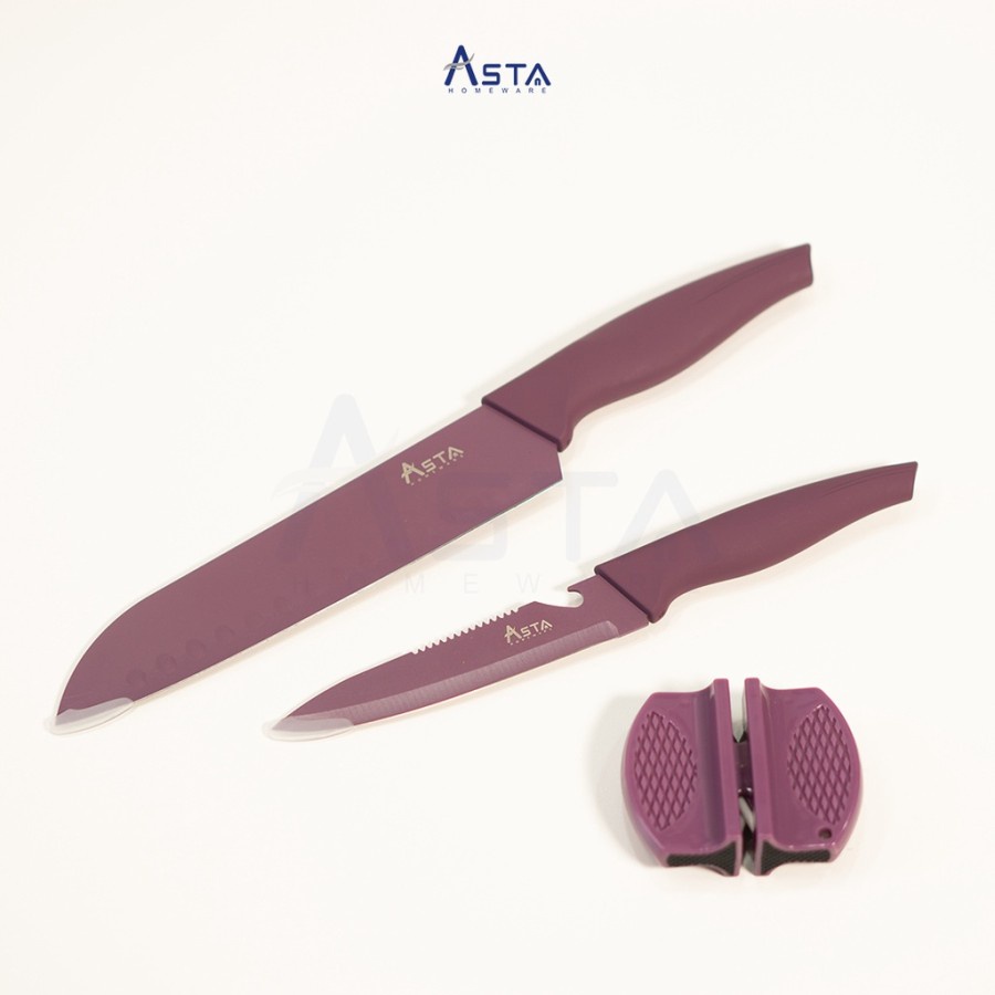 Asta Quick Cut Knife Set 3pc Pisau Dapur Pengasah Good Quality