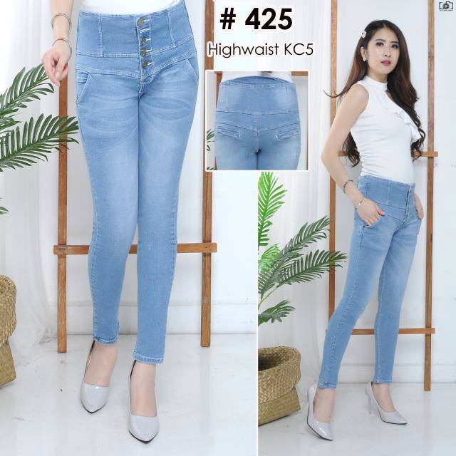 celana jeans wanita hw k5 kancing 5 lightblue celana panjang wanita jeans highwaist