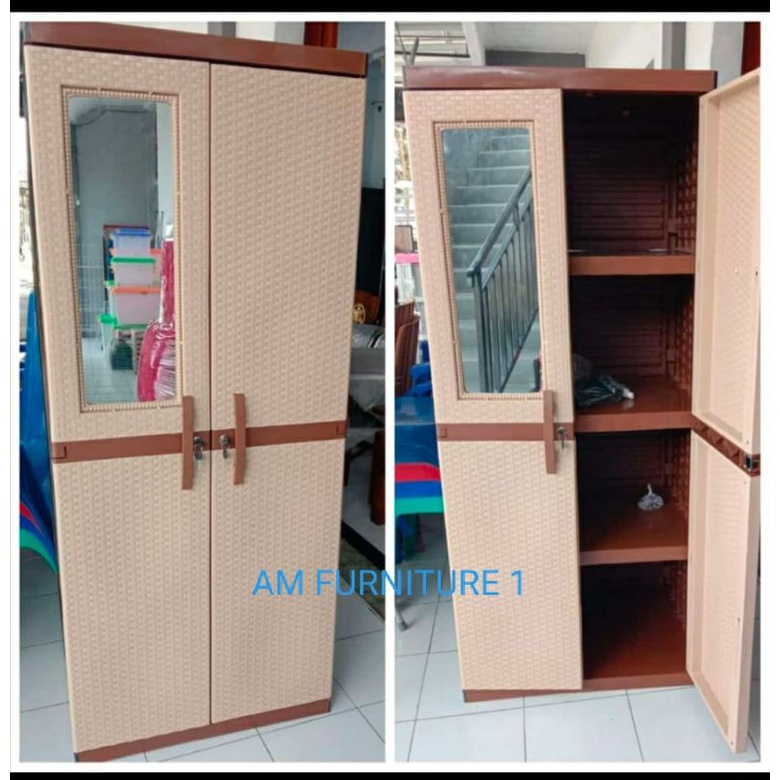 Lemari Pakain Plastik 2 Pintu Kaca Murah