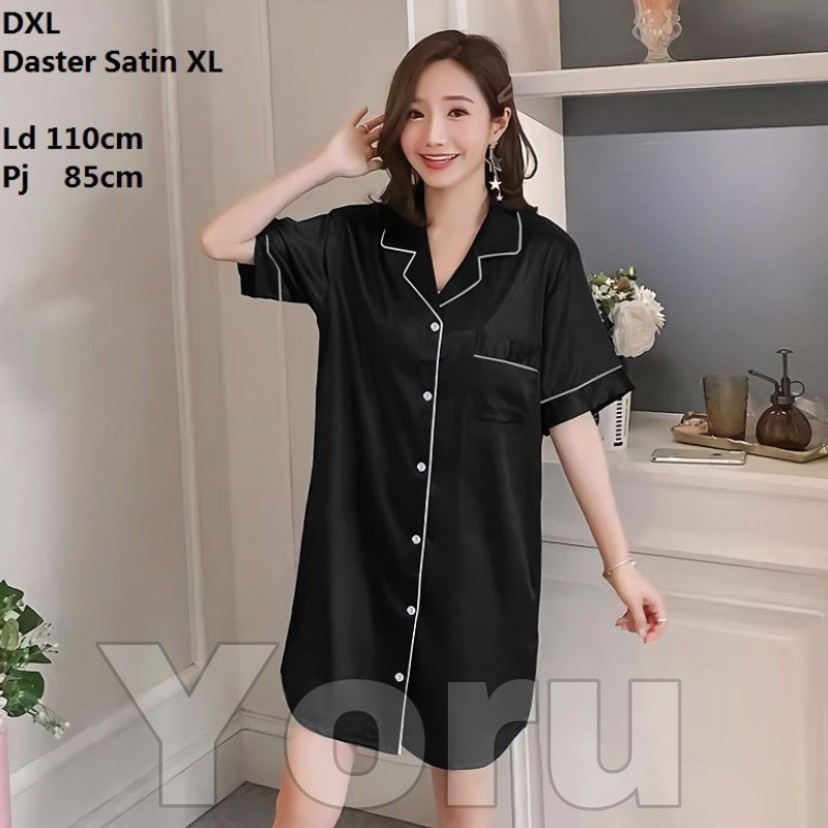 Pamelo Daster satin/baju tidur/daster murah Tunik Velvet Satin-DXL Satin Hitam