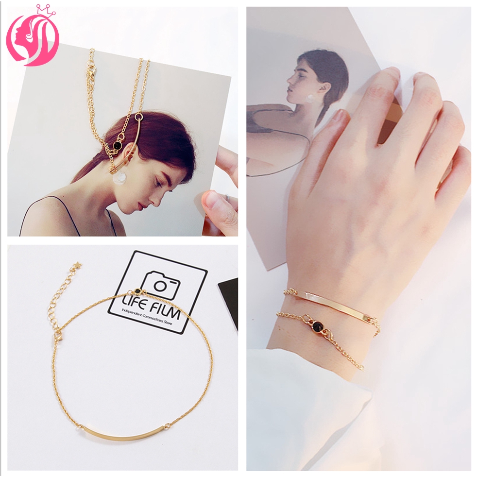 Gelang Rantai Panjang Simple Gaya Korea Warna Emas untuk Wanita