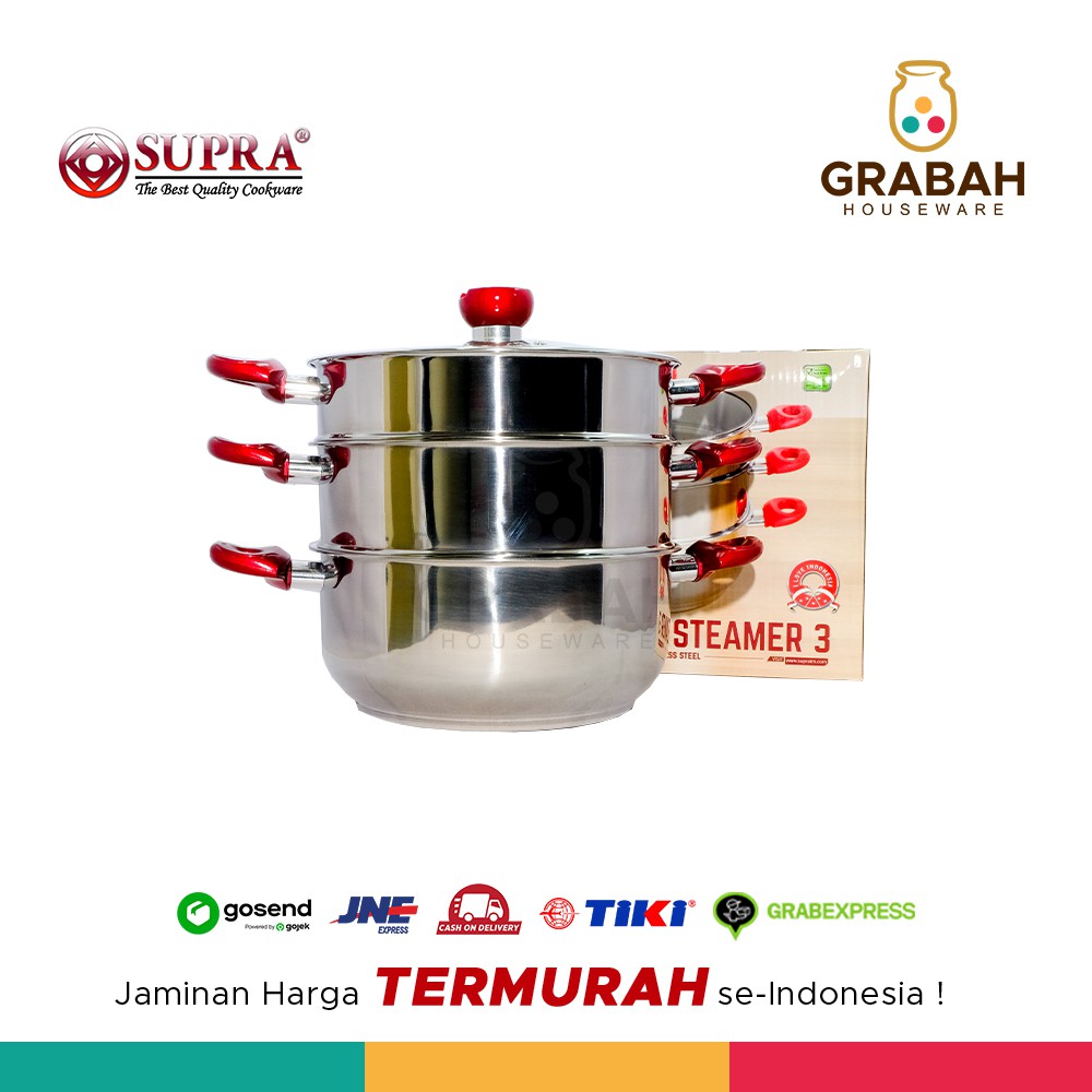 Cuci Gudang Supra Panci Kukus Susun Stainless Steel Super Steamer 3 + Glass Lid 28cm Grabah Houseware Kjz8xKAiJj1Ygj5