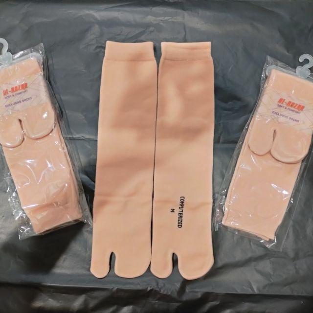 Kaos Kaki Jempol BAHAN NYLON / Kaos Kaki Muslimah / Kaos Kaki Wanita / Crem Polos /Tapak Hitam-Crem polos