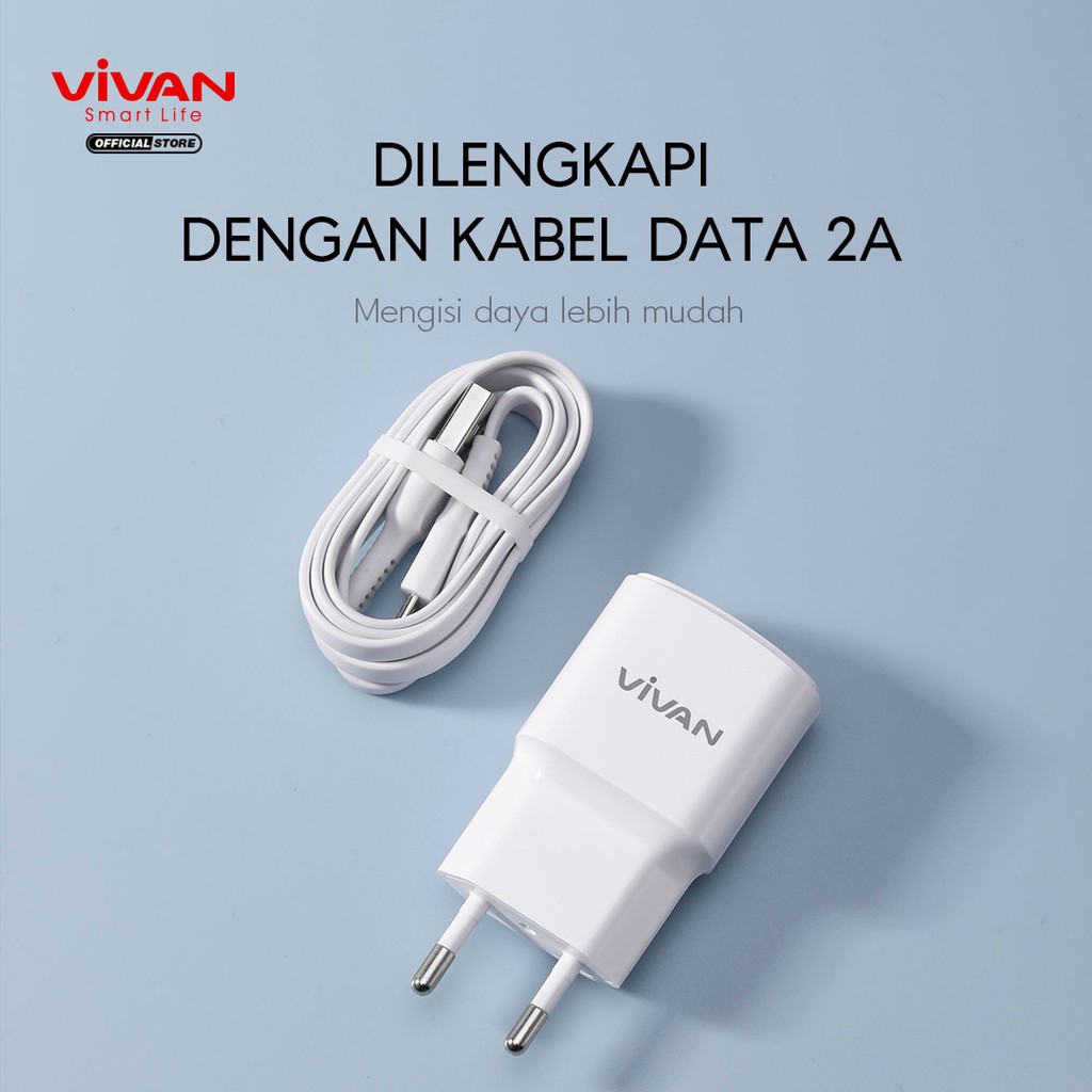 VIVAN VP01 CAS Charger Dual Output USB Quick Charging 3.1A with Charging Cable Garansi Resmi 1 Tahun