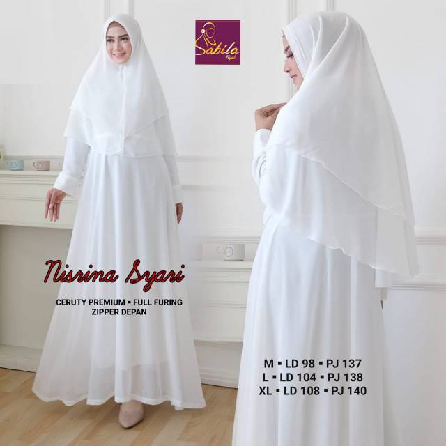 Nisrina Syari// Gamis Syari Putih// Bahan Ceruty