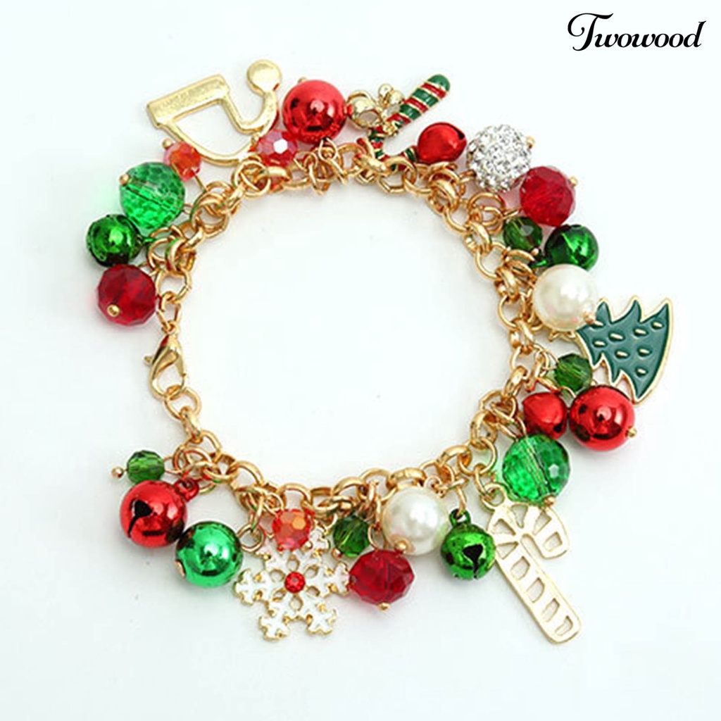 Twowood Alloy Christmas Bracelet Bell Faux Crystal Snowflake Christmas Tree Bracelet for Party