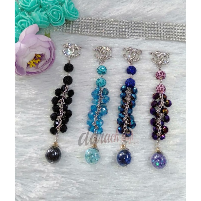 Bros dagu juntai kristal bola kaca/bros dagu kristal/ bros dagu panjang