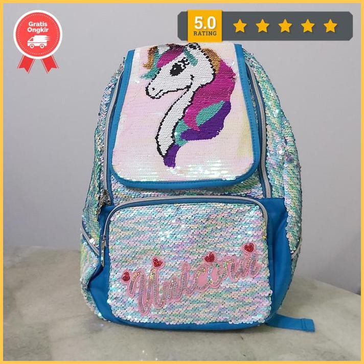 Tas Ransel Anak Perempuan Sd Sequin Usap Ubah Warna Kuda Unicorn - Biru Jntna8900