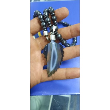 liontin batu akik sulaiman motif daun,gantunan perak