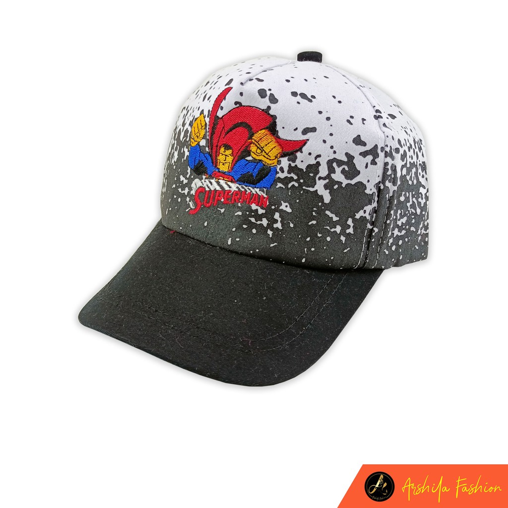 Topi Anak Laki laki motif Bercak Hero Spiderman superman kapten amerika-Full Superman Hitam