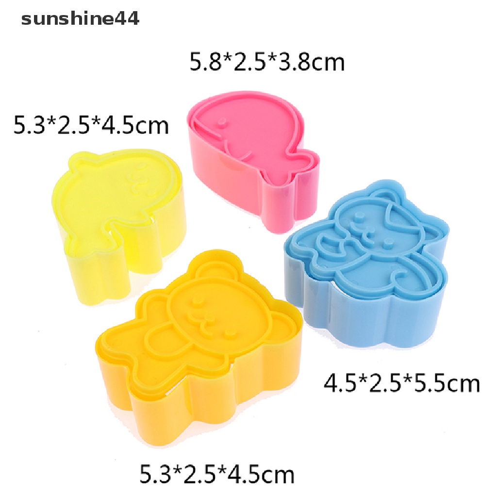 Sunshine 4Pcs / Set Cetakan Pemotong Kue / Sandwich / Cookie / Nasi Bentuk Lumba-Lumba / Tupai / Beruang