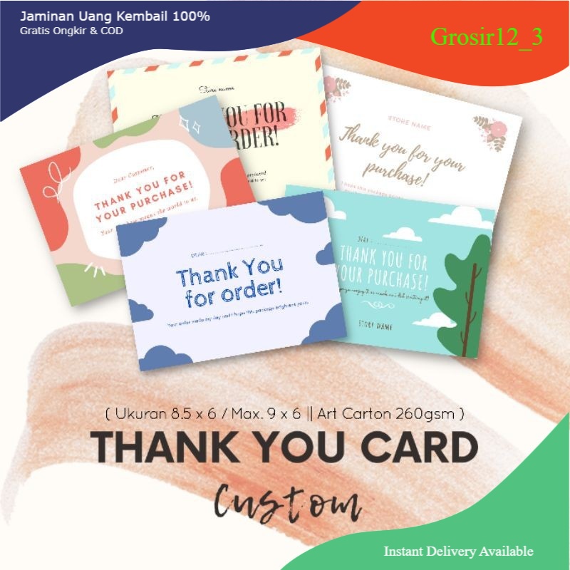 

CUSTOM CETAK THANK YOU CARD & KARTU UCAPAN 1 SISI / 2 SISI [ 50pcs / 100pcs / 200pcs]