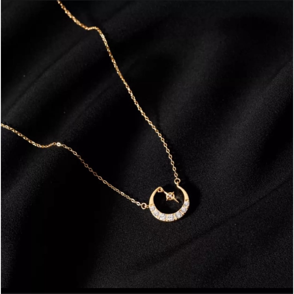 Kalung Titanium Premium model fuji liontin permata satu /Kalung wanita titanium anti karat Ala Korea Untuk Wanita Rantai Choker