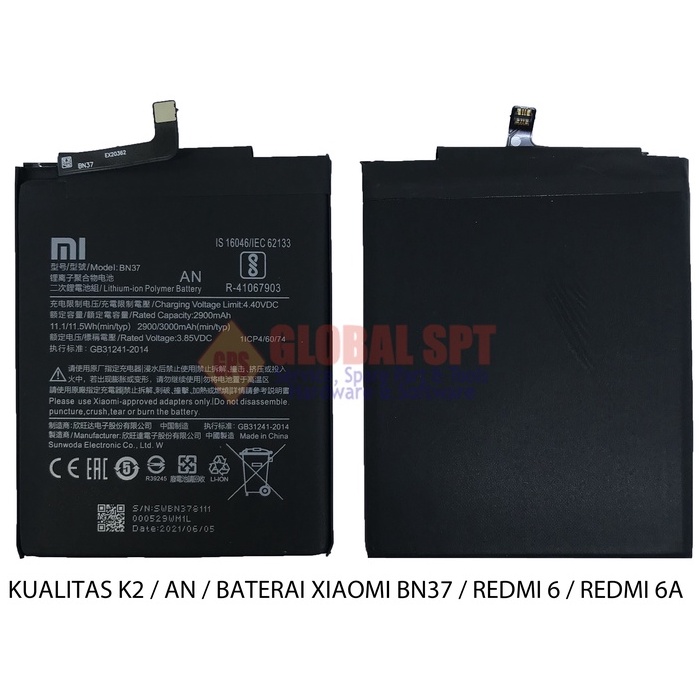 KUALITAS K2 / AN / BATERAI XIAOMI BN37 / BATRE REDMI 6 / BATERE REDMI 6A