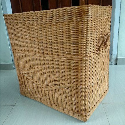 keranjang rotan tutup kotak persegi panjang besar jumbo laundry penyimpanan barang 60x40x60 cm