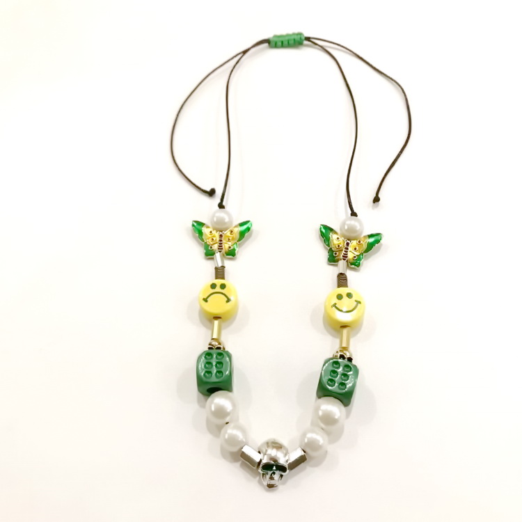 Smiley Pearl Dice Necklace Green Clavicle Chain Fashion Personality