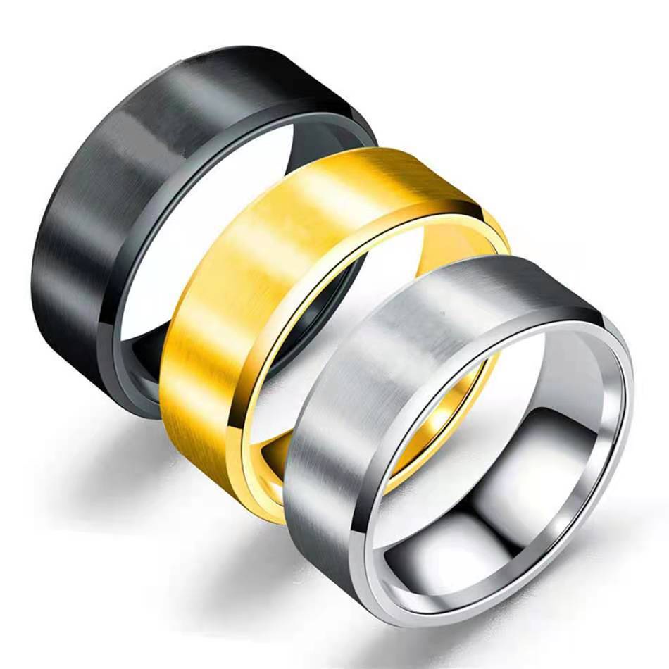 European and American popular stainless steel double beveled frosted smooth ring 210825