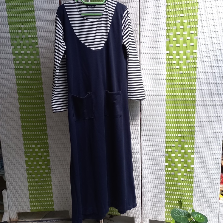 [ ORIGINAL ] Mybamus - Gamis Navy Stripe Model Overall Bahan Kaos-Lacoste
