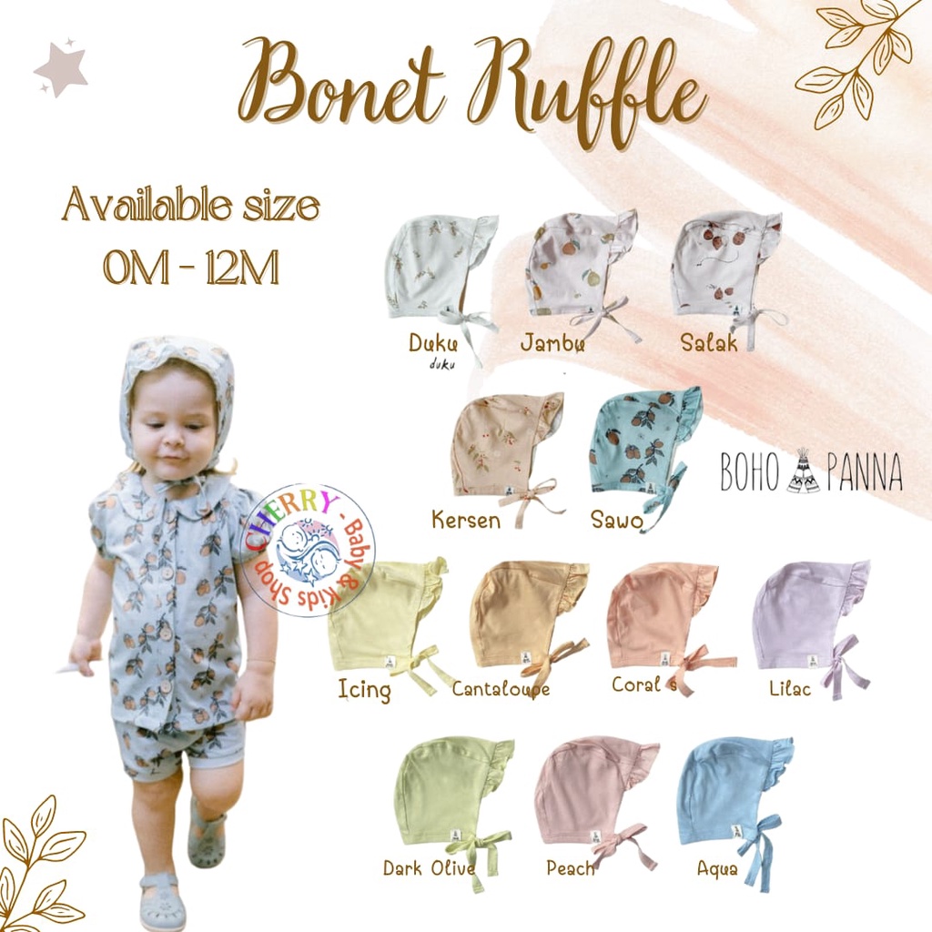 BohoPanna Bonnet Ruffle Bonet 0 - 1 Years Topi Bayi Perempuan CBKS