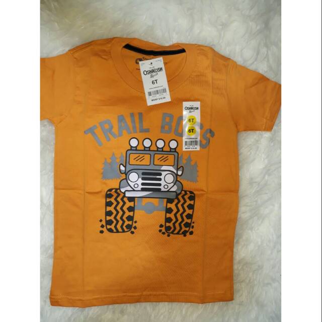 Kaos Anak Laki Oshkosh Premium Trail Boss Jeep Offroad Orange Tshirt Keren