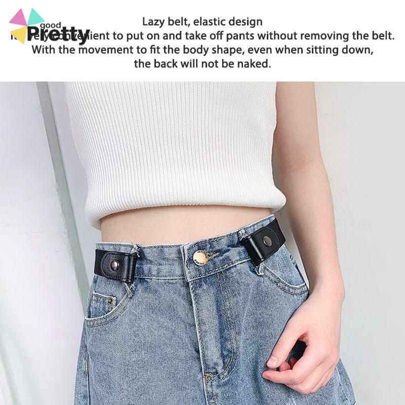 Jeans Belt elastis pria serbaguna tak terlihat lubang elastis wanita bebas dekoratif ins gaya sabuk malas - PD