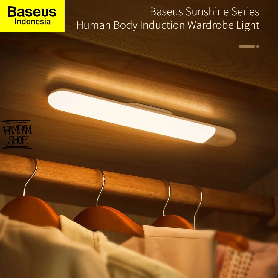 BASEUS ORIGINAL Sunshine Series Human Body Induction Wardrobe LED Light Lampu Lemari Sensor Otomatis Gerak Nyala Cas Tempel Dinding Automatic