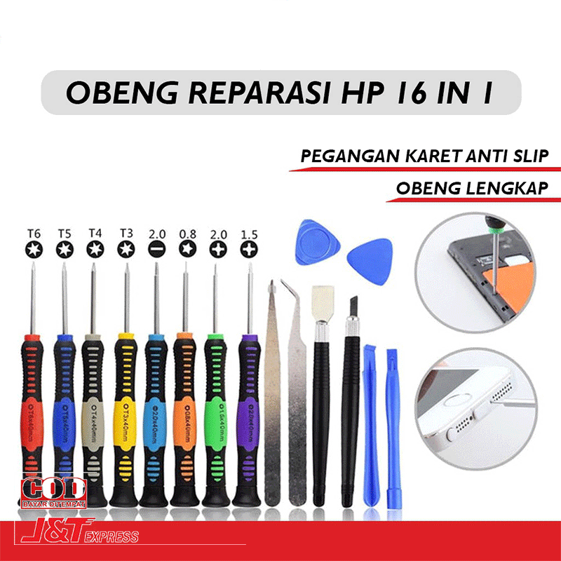 16 in 1 Obeng Reparasi Set Reparasi Handphone / Set Obeng Smartphone Iphone Samsung OPPO VIVO Tool Kit