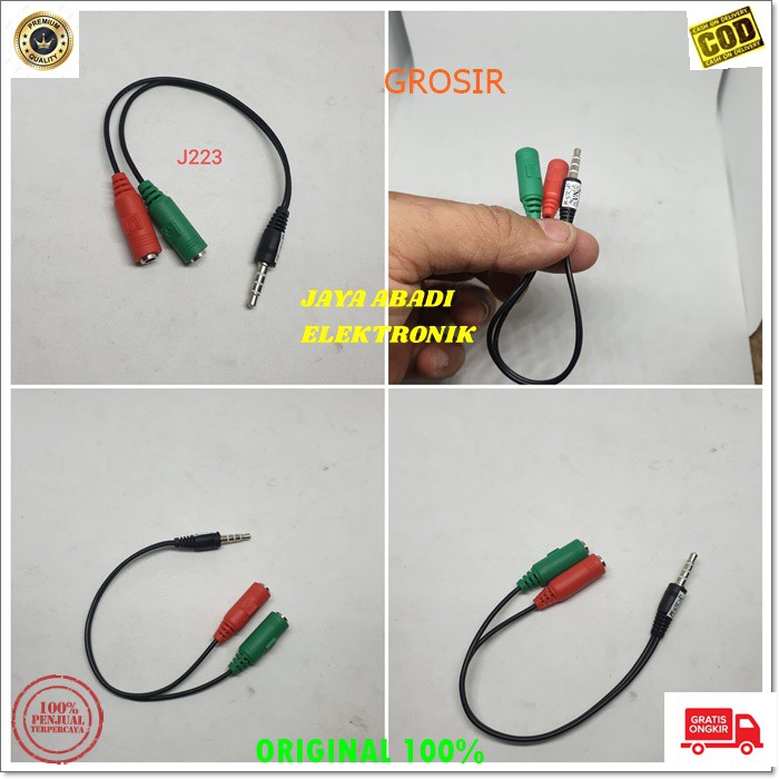 J223 KABEL AUDIO SPLITTER KONEKTOR CONVERTER SPLITER AUX MIC 3.5MM AUDIO HP JEK JACK MICROPHONE MULT