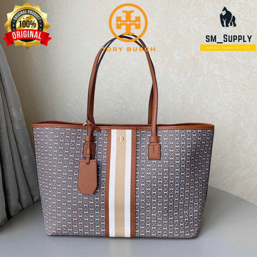TAS TORY BURCH GEMINI LINK CANVAS LIGHT UMBER TOTEBAG 100% AUTHENTIC - SMALL