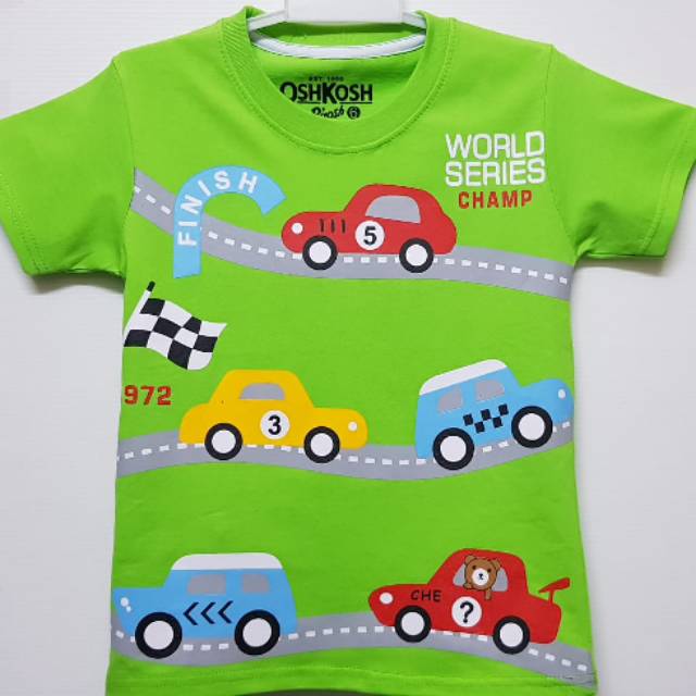  Baju  kaos karakter anak  cowok  motif CAR WORLD SERIES CHAMP 