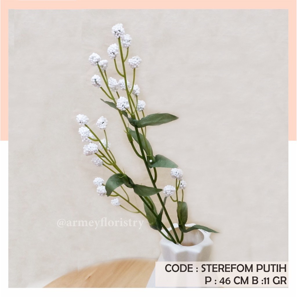 Bunga Artificial Gabus Busa Sterefoam Putih Hiasan Dekorasi Pajangan Buatan