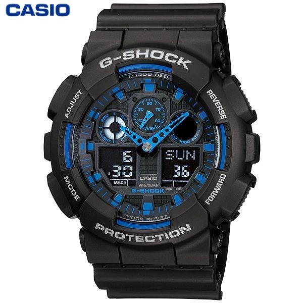 JAM TANGAN PRIA CASIO G-SHOCK GA-100-1A2 ORIGINAL - GSHOCK GA100 HITAM BIRU