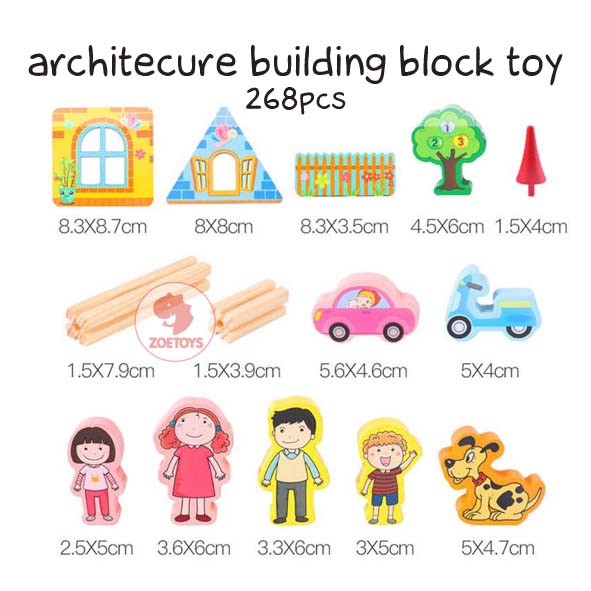 Zoetoys Architecture Building Block Toy 128 268 | Wooden Toys Building Blocks Pretend Toys Doll House Kit | Mainan Arsitektur Bangun Rumah Balok Edukasi Anak | Cari Kado Natal