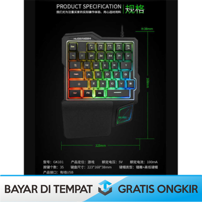 KEYBOARD GAMING RGB SINGLE HAND MURAH 38 KEYS SINGLE HAND GAMING KEYBOARD RGB 38 KEYS GK103 ORIGINAL