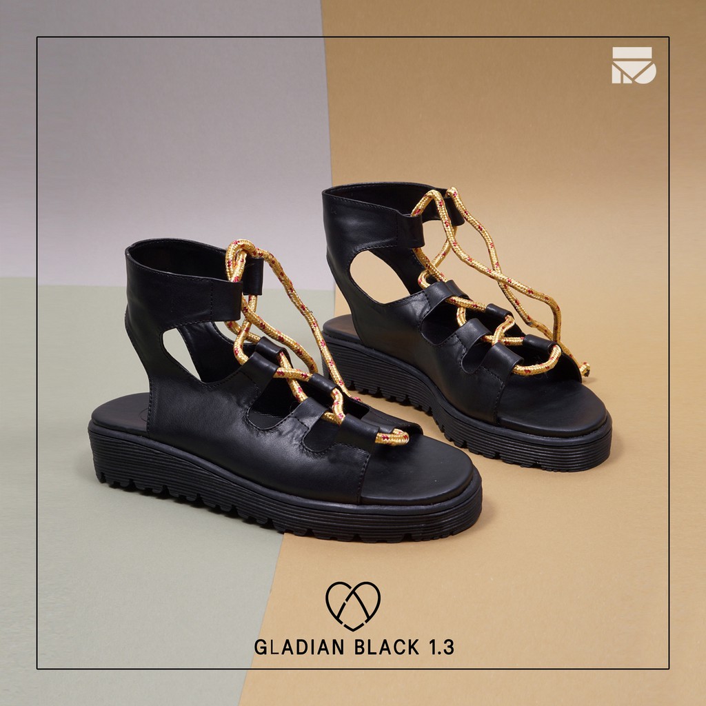 Gladian Black | 36-40 | Sandal Platform Tali Simpel Casual Kasual Wanita Sendal Footwear Original | FORIND x Tragen Fav