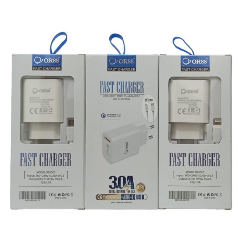 CHARGER CASAN BATOK FAST CHARGING OR88 ORIGINAL TYPE MICRO USB OR-QC3.0