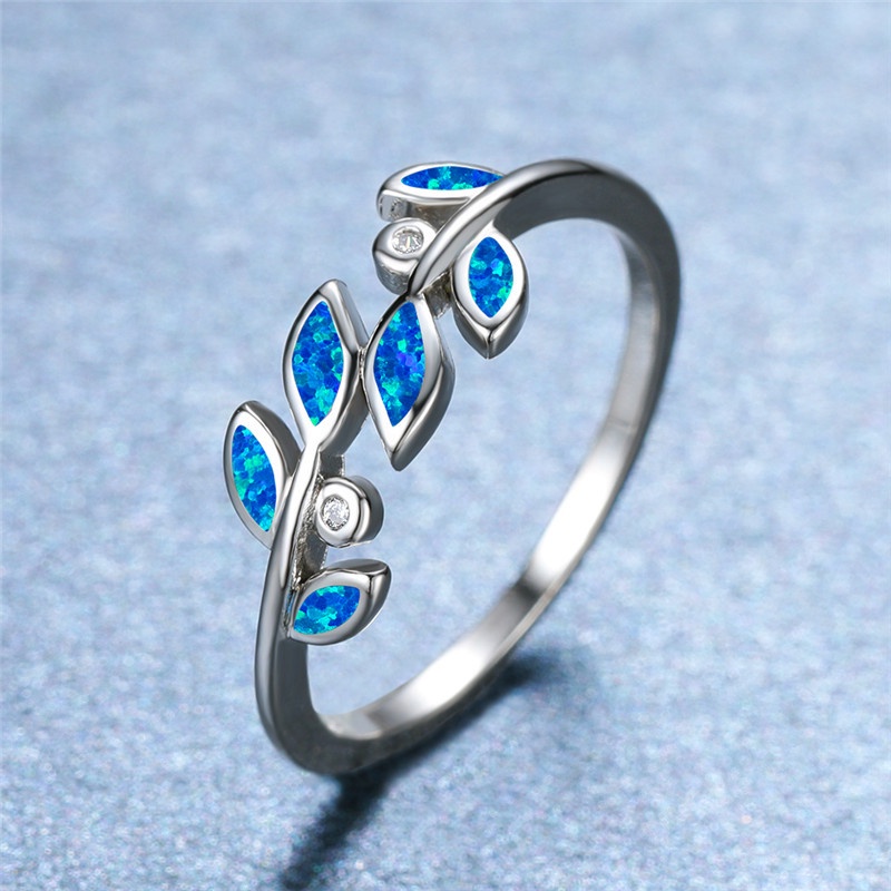 New European and American imitation opal vitality forest design olive branch ring ladies ring