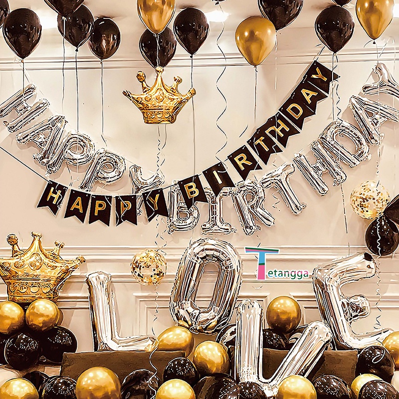 Paket balon Dekorasi Ulang Tahun Romantis Theme Birthday Putih Backdrop Ulangtahun / Hitam Putih Gold