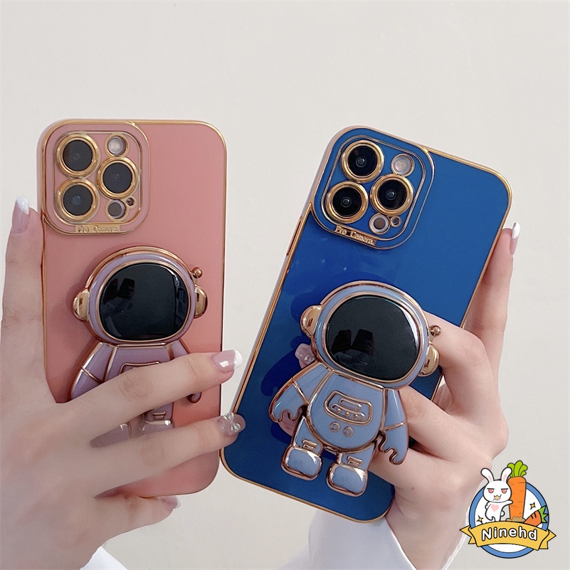 Soft Case Silikon Electroplating 3D Astronot Shockproof Cover iPhone 13 12 11 Pro Max X XR XS SE 2020 Max 8 7 6 6s Plus