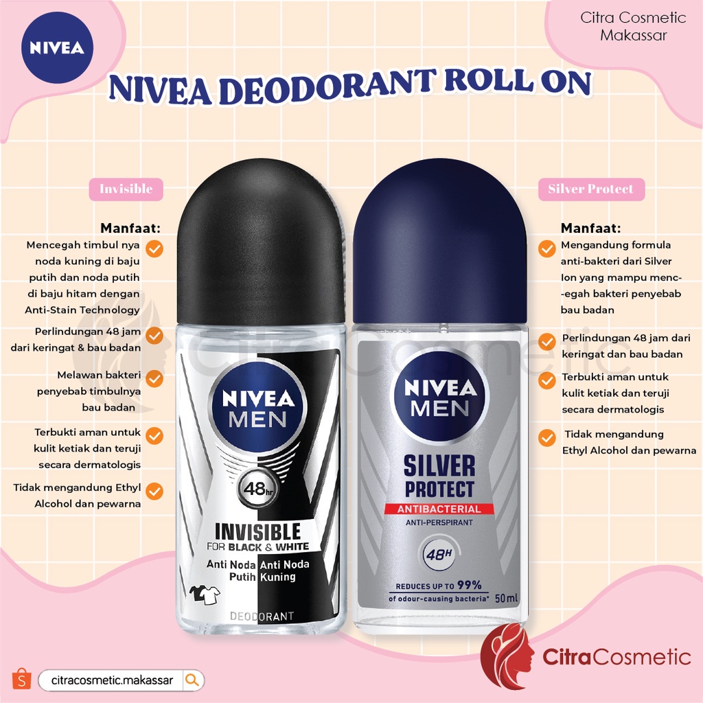 Nivea Deodorant Roll On | 25 | 50 | Men | Women | Whitening Pearl Beauty Silk Touch Hijab