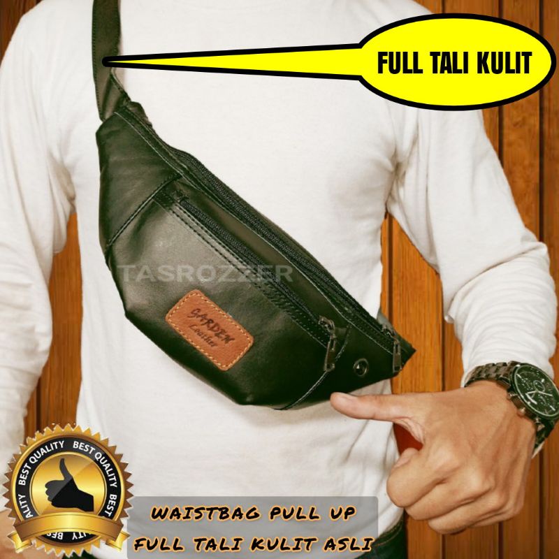 Waistbag kulit sapi full tali kulit pria wanita