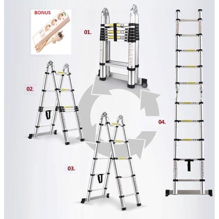 Tangga Lipat 3,2 meter DOUBLE Tangga Aluminium Teleskopik - Telescopic