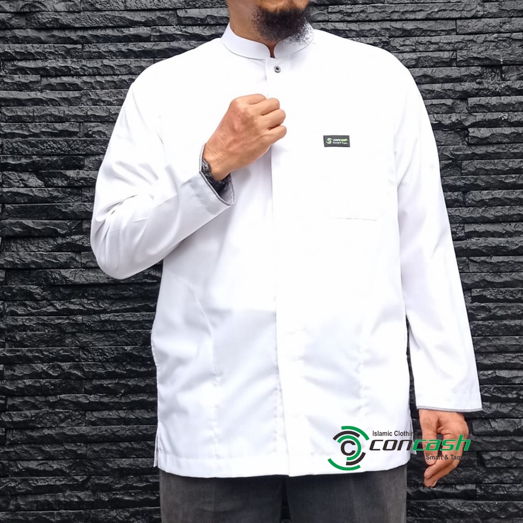 Kemeja koko lengan panjang - kemeja koko premium - koko warna putih