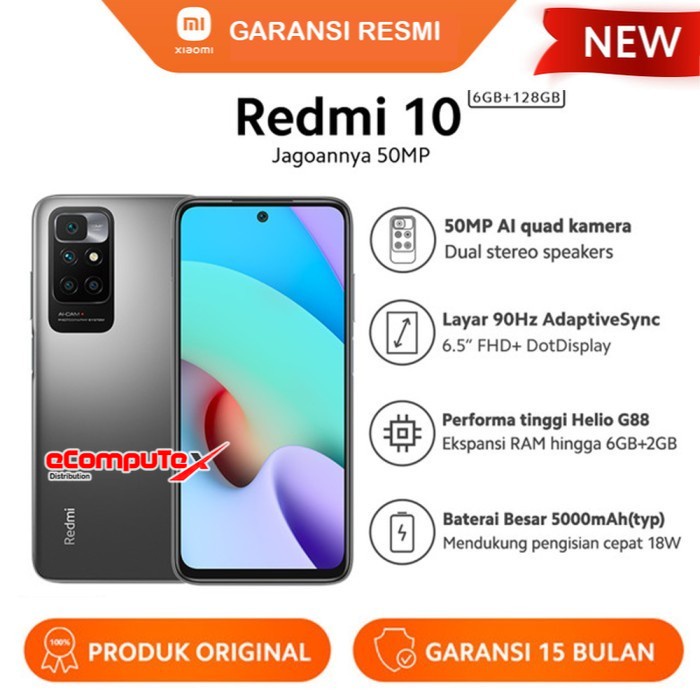 HANDPHONE XIAOMI REDMI 10 6/128 GB / HP XIAO MI REDMI 10 6+128GB GARANSI RESMI