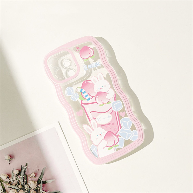 Soft Case Silikon Transparan Motif Kartun Peach Rabbit Untuk iPhone 13 12 11 Pro Max X Xr Xs Max SE 8 7 6 6s Plus