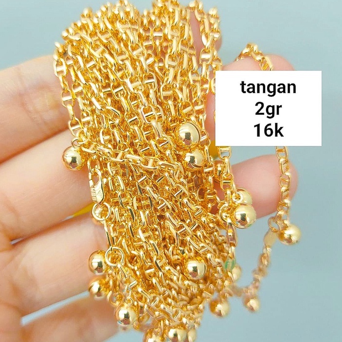 Gelang rantai tangan anak dan dewasa emas asli kadar 700 70% 16k 750 75% 17k model Diorr lonceng 2 gram filk square rosegold hermess