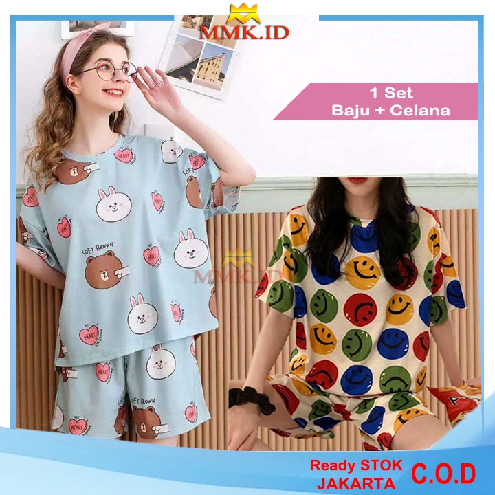 Baju Tidur Wanita Lengan Pendek Import Motif Kartun Pakaian Wanita Set Piyama