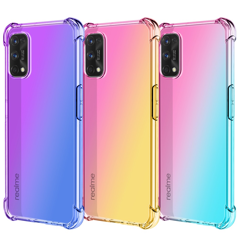 4 in 1 Pelindung Layar + Soft case berwarna disertai fitur Airbag Anti Crack Realme 7 + Pro