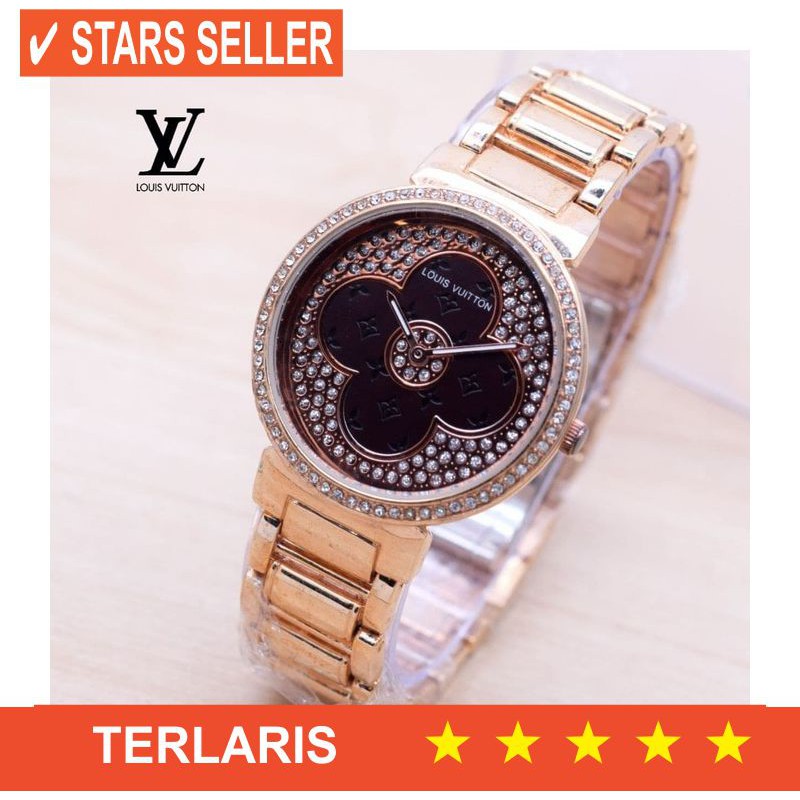 BISMILLAH LARISSS / Limited Jam Tangan Wanita Louis Vuitton Embos Rantai - RoseHitam